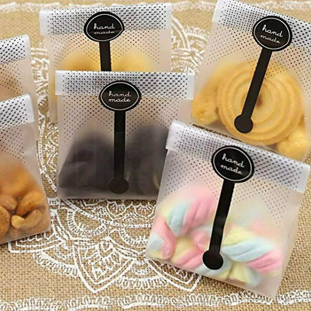 100pcs biscuit bags translucent plastic candy bags snack bags valentines day gift bags for mini bread bundle cake     packaging with stickers details 7