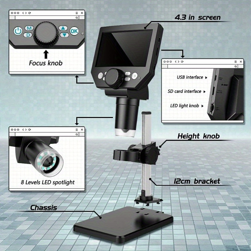 Microscopio Digitale Lcd Professionale 4 3 Pollici 1080p 10 - Temu