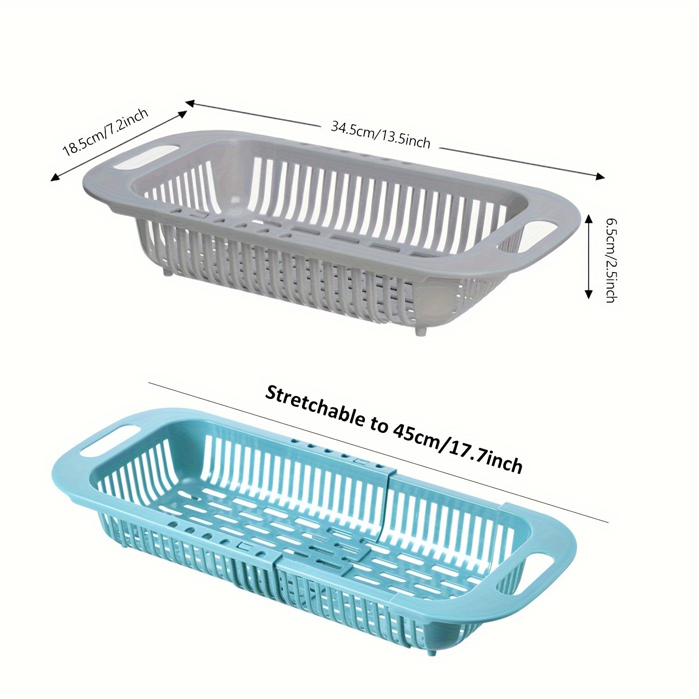 1pc Retractable Drain Rack - Kitchen Basket for Vegetables and Dishes -  Plastic Dish Rack with Filter Basket - 13.5in/7.2in/2.5in - Easy to Clean  and