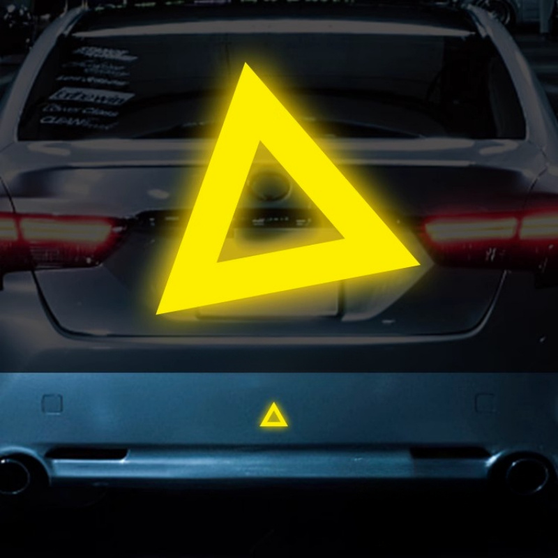 Triangle Point d'exclamation Panneau d'avertissement réfléchissant  Autocollant de voiture Autocollant de sécurité de conduite de nuit Autocollant  réfléchissant pour voiture Anti-collision Nouveau