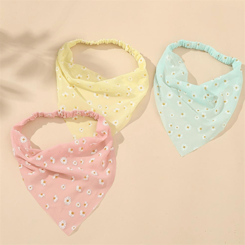3pcs Set Small Daisy Flower Headbands, Mesh Hair Accessories, Hair Ties, Simple Embroidered Organza, Versatile Stretch Hair Accessories, Women's Fashion Hair Bands