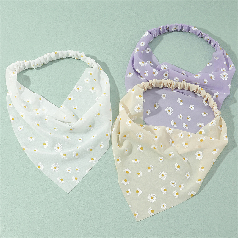 Image of 3pcs Set Small Daisy Flower Headbands, Mesh Hair Accessories, Hair Ties, Simple Embroidered Organza, Versatile Stretch Hair Accessories, Women's Fashion Hair Bands