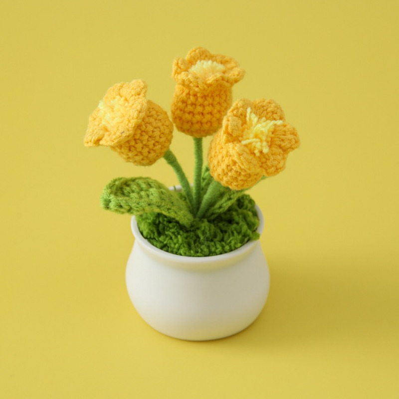 1pc Mini Gehäkelte Wolle Maiglöckchen Blume Kleine Topfpflanze