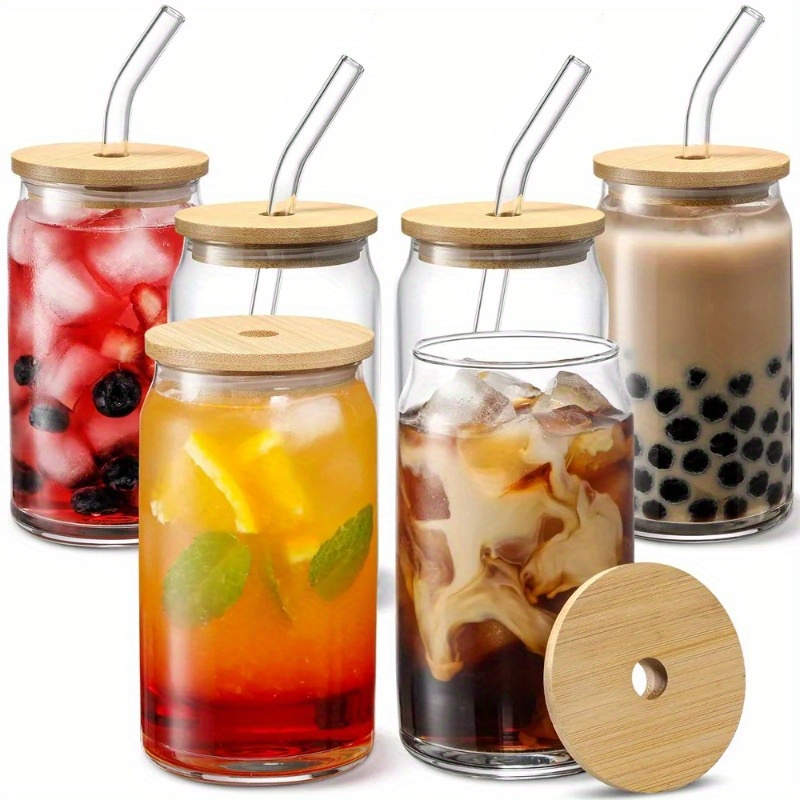 Square Glass Cup With Bamboo Lid And Straw Transparent Water - Temu