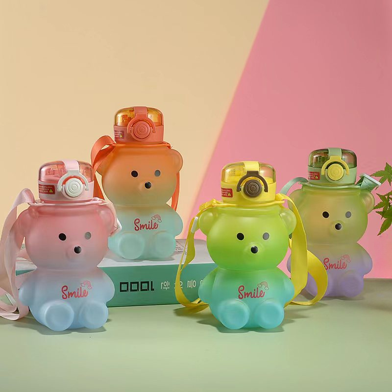 Kawaii Portable Frosted Cartoon Bear Water Bottle With Large - Temu