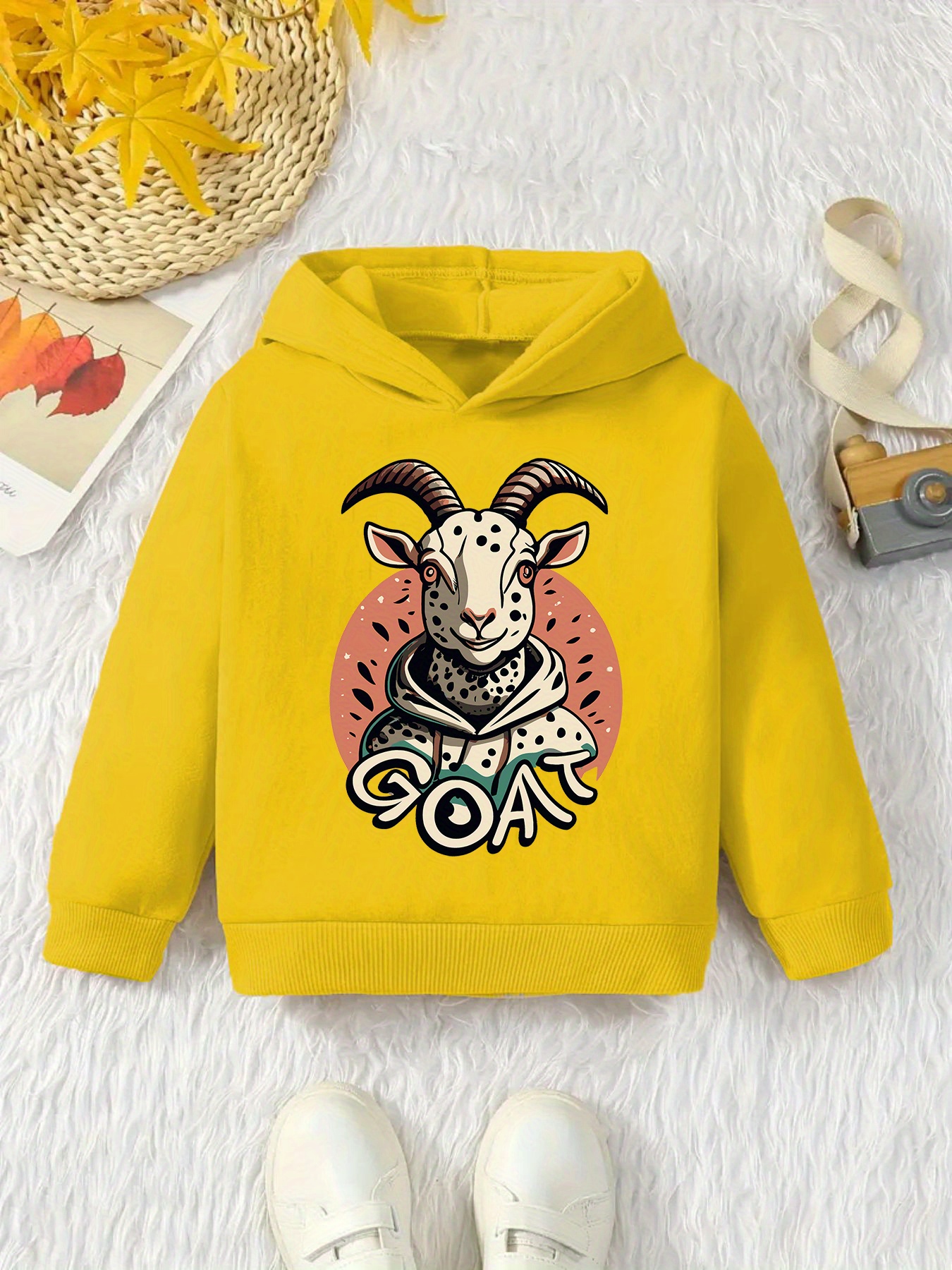 Stylish Goat Print Boys Casual Pullover Long Sleeve Hoodies Temu