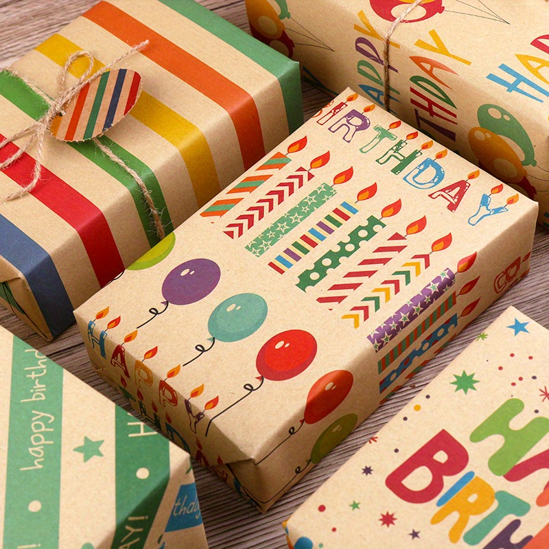 Birthday Wrapping Paper Kraft Gift Girl Boy Holiday Wrapping - Temu