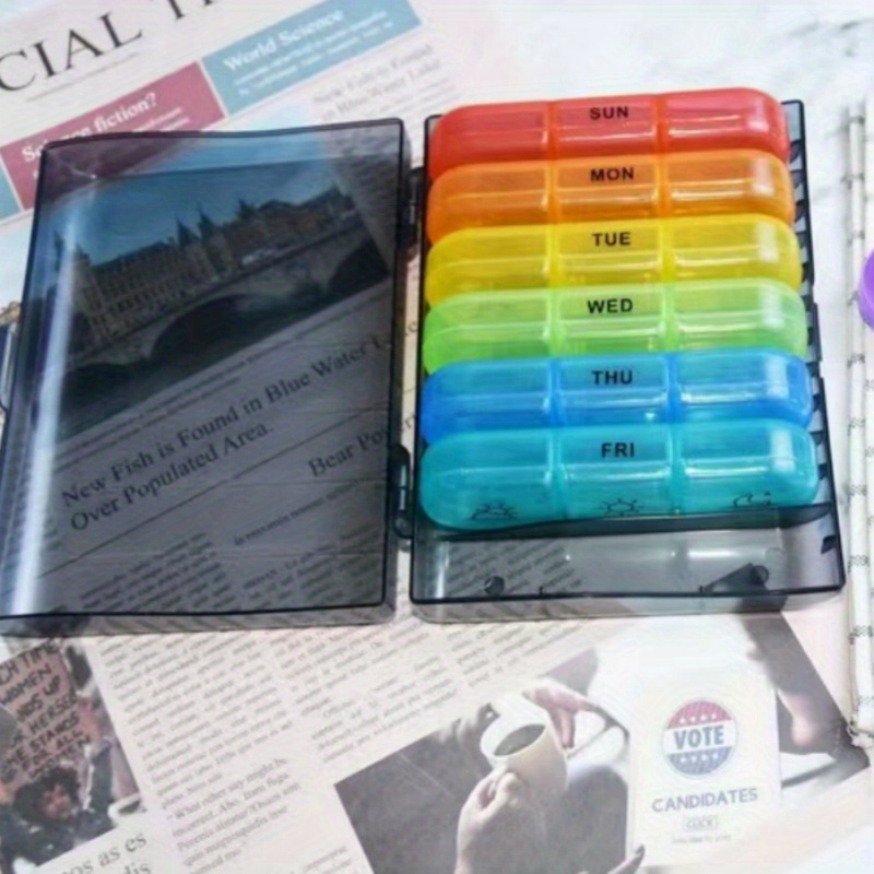 Large 3 Times a Day Weekly Pill Organizer, 7 Grid Portable Pill Case