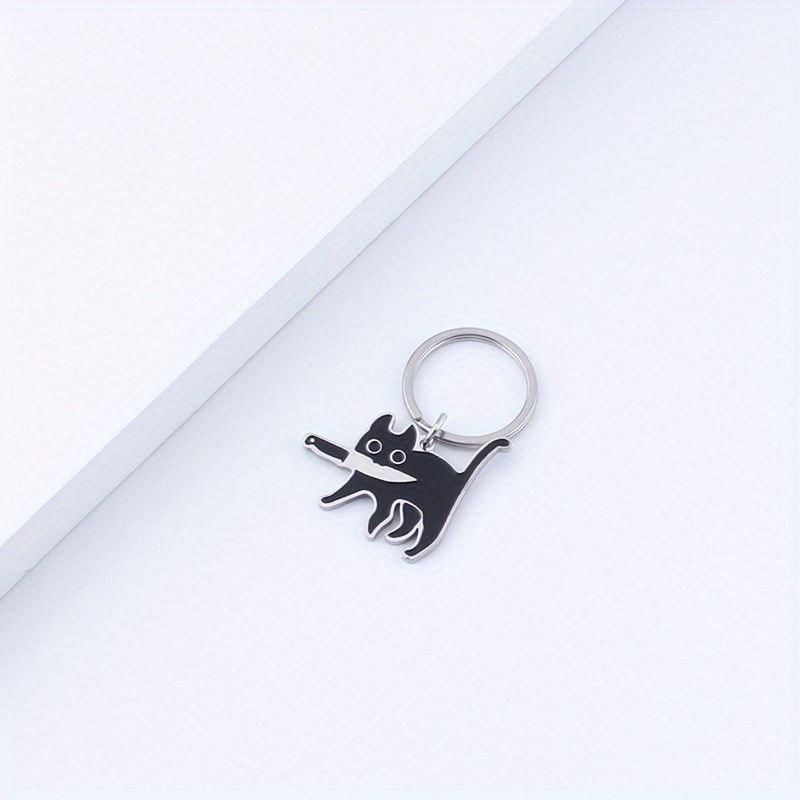 Cat Eating Fish Stainless Steel Key Ring for Men, Cute Cartoon Cat Ornaments Key Chain,Temu