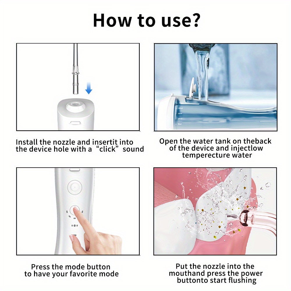 water flosser cordless for teeth cleaning 4 modes dental oral rinse portable and rechargeable ipx7 waterproof personal orthodontic supplies water tee details 4
