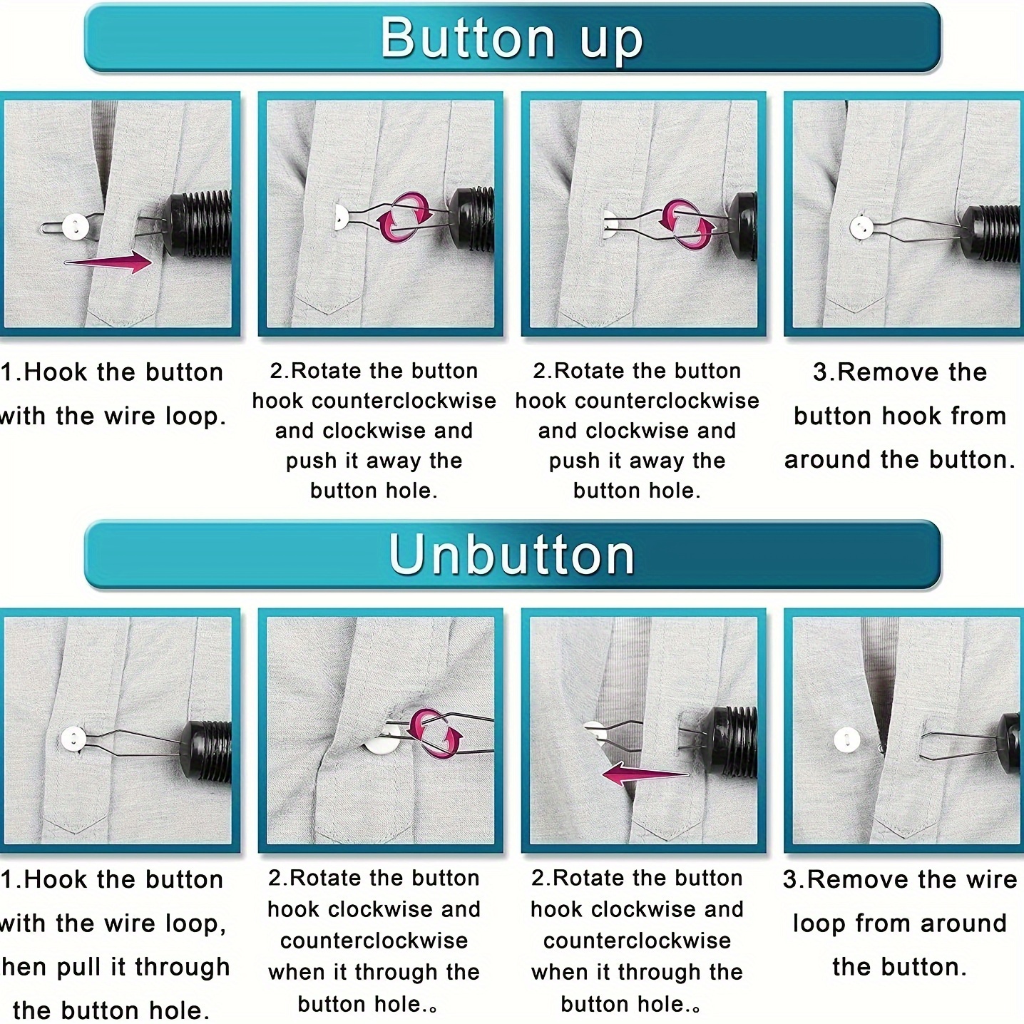 Button Aid and Zipper Pull with Large Grip :: soft handle buttoning aid  zipper hook dressing tool