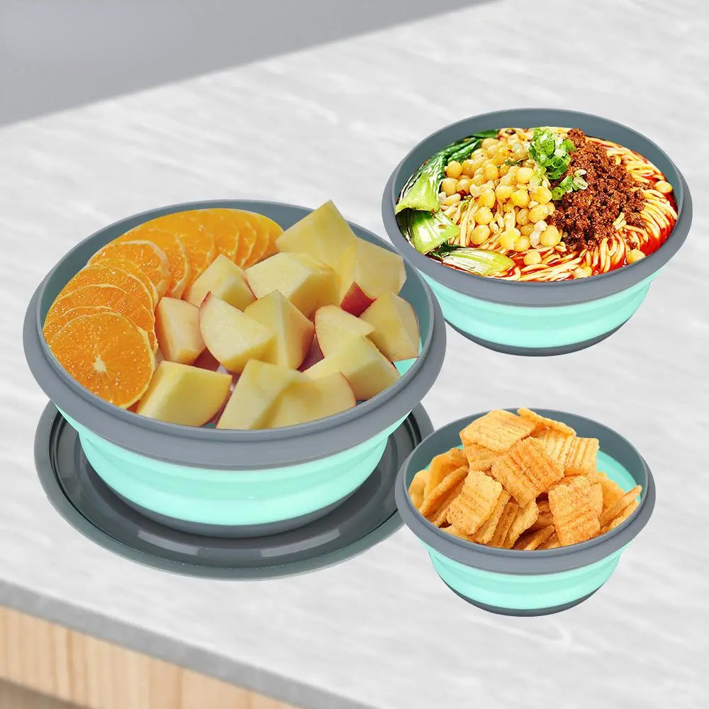 3pcs/set Portable Silicone Folding Bowl Telescopic Collapsible Salad Dish  Food Bowl for Kitchen Outdoor Camping Tableware