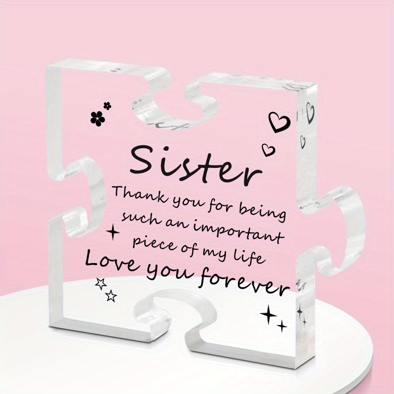 Funnli Plaque puzzle en acrylique pour sœur – Cadeau de Noël pour sœur –  Idées de cadeau d'anniversaire pour sœur – 8,5 x 7,9 cm – Décoration de  bureau – Carte d'anniversaire