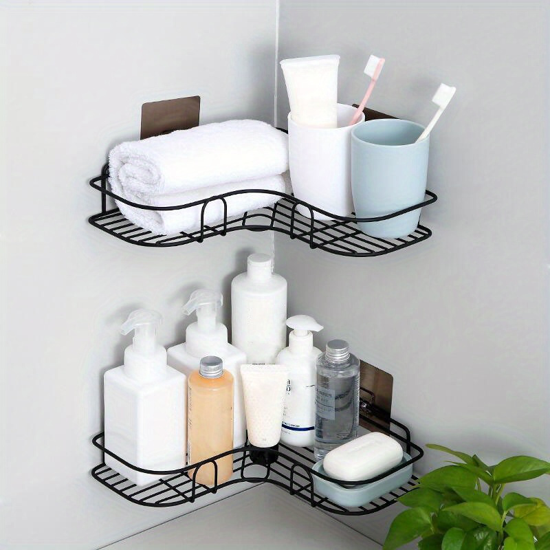1pc Shower Caddy Basket Shelf with Hooks for Hanging Sponge, Wall Mounted  Bathroom Storage Shampoo Holder Organizer, Kitchen Shelf Rack, No Drilling  Traceless Adhesive Shower Wall Shelves