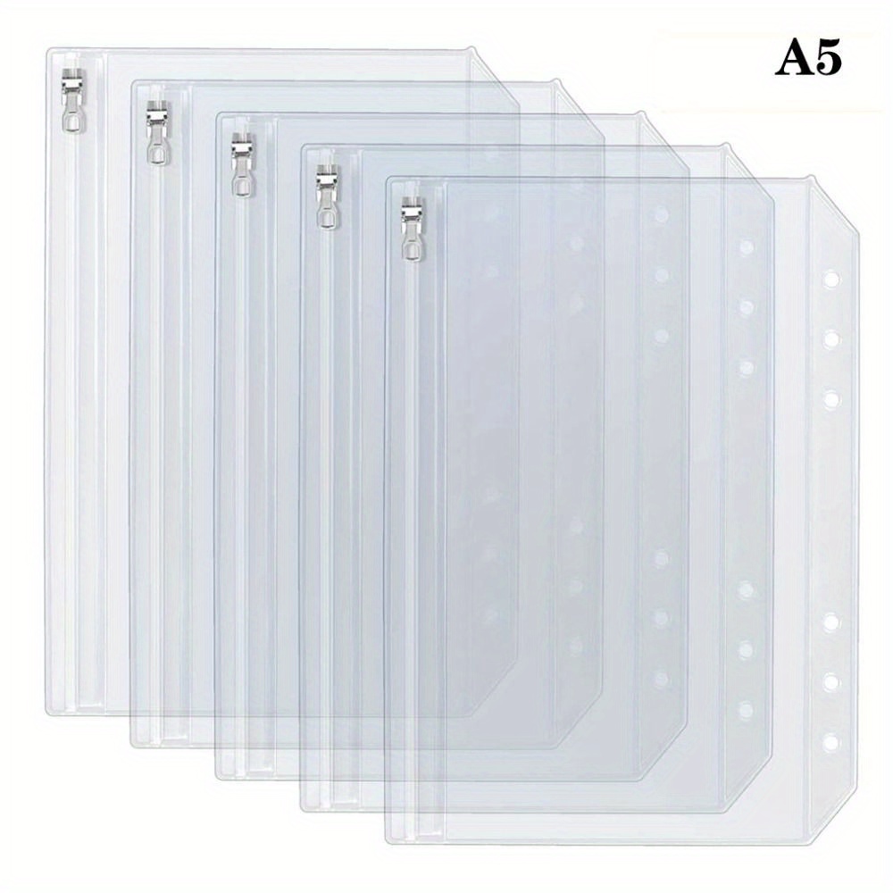 5pcs Large A5 Size Clear Plastic Small Envelopes with Hook & Loop