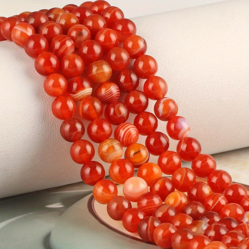 Natural Smooth Red Striped Stone Loose Beads For Jewelry - Temu