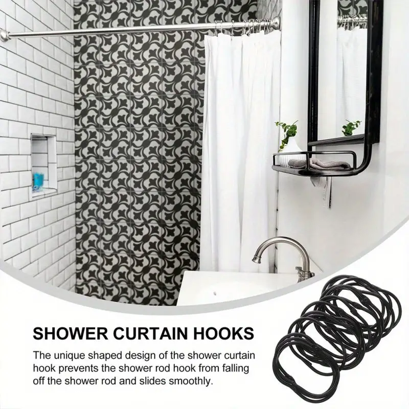 12pcs Shower Curtain Hooks, Shower Rod Hook, Rust-proof Iron Shower Rings  For Curtain Bathroom Shower Rods, Bathroom Accessories