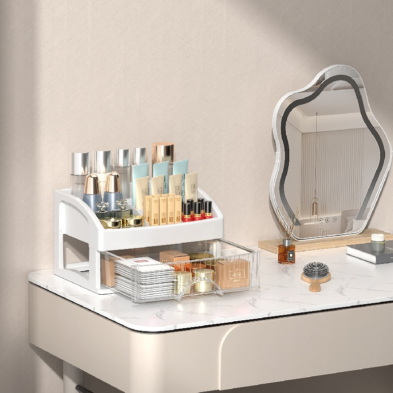 Caja de almacenamiento del organizador de maquillaje, pequeño organizador  de tocador cosmético compatible con el cuidado de la piel, cremas, lápiz  labial, tónicos y loción, lindo baño del dormitorio o