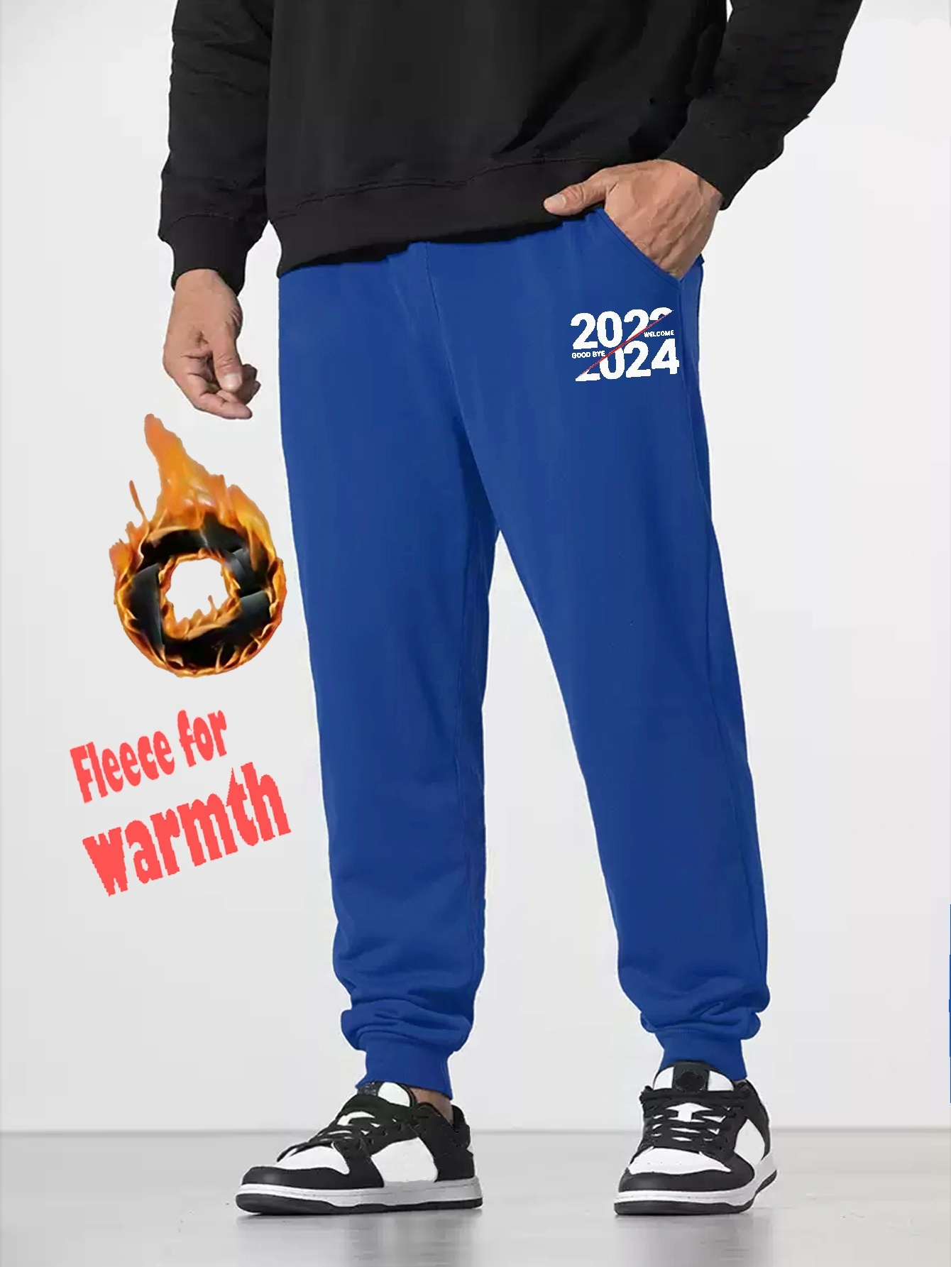 2024 Print, Men's Plus Size Fleece Sweatpants, Casual Slightly Stretch  Breathable Joggers For Fall Winter, Men's Clothing