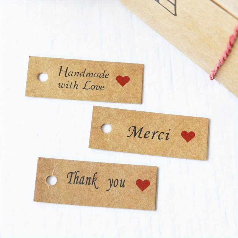 Kraft Paper Red Heart Tag Thank You Handmade Merci Love - Temu