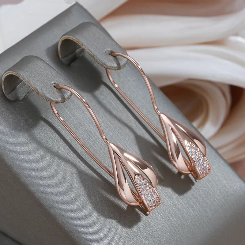 

1 Pair Glossy Water Drop Golden Color Dangle Earrings For Women Zircon Wedding Fine Jewelry Vintage Long Earrings