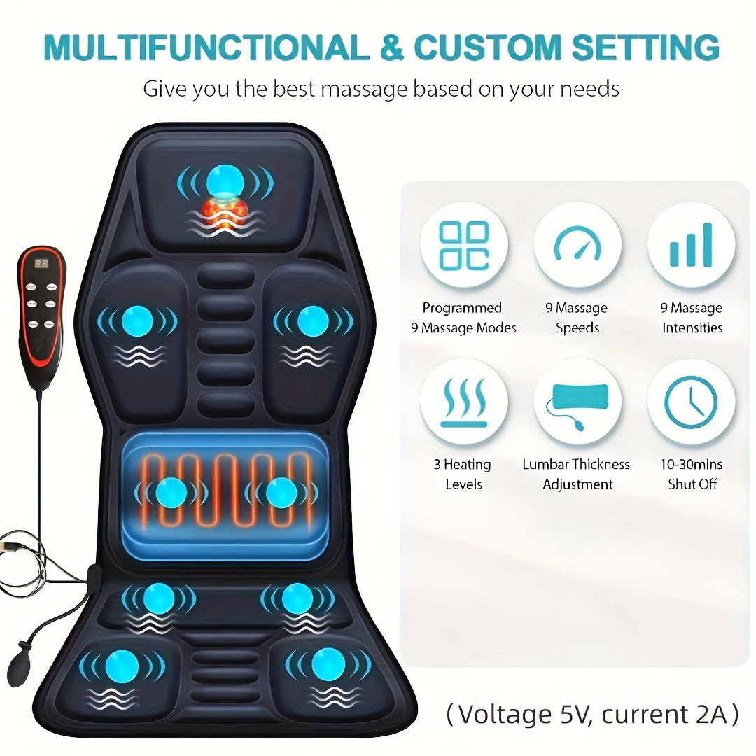8 Mode Massage Seat Cushion With Heated Back Neck Massager Chair