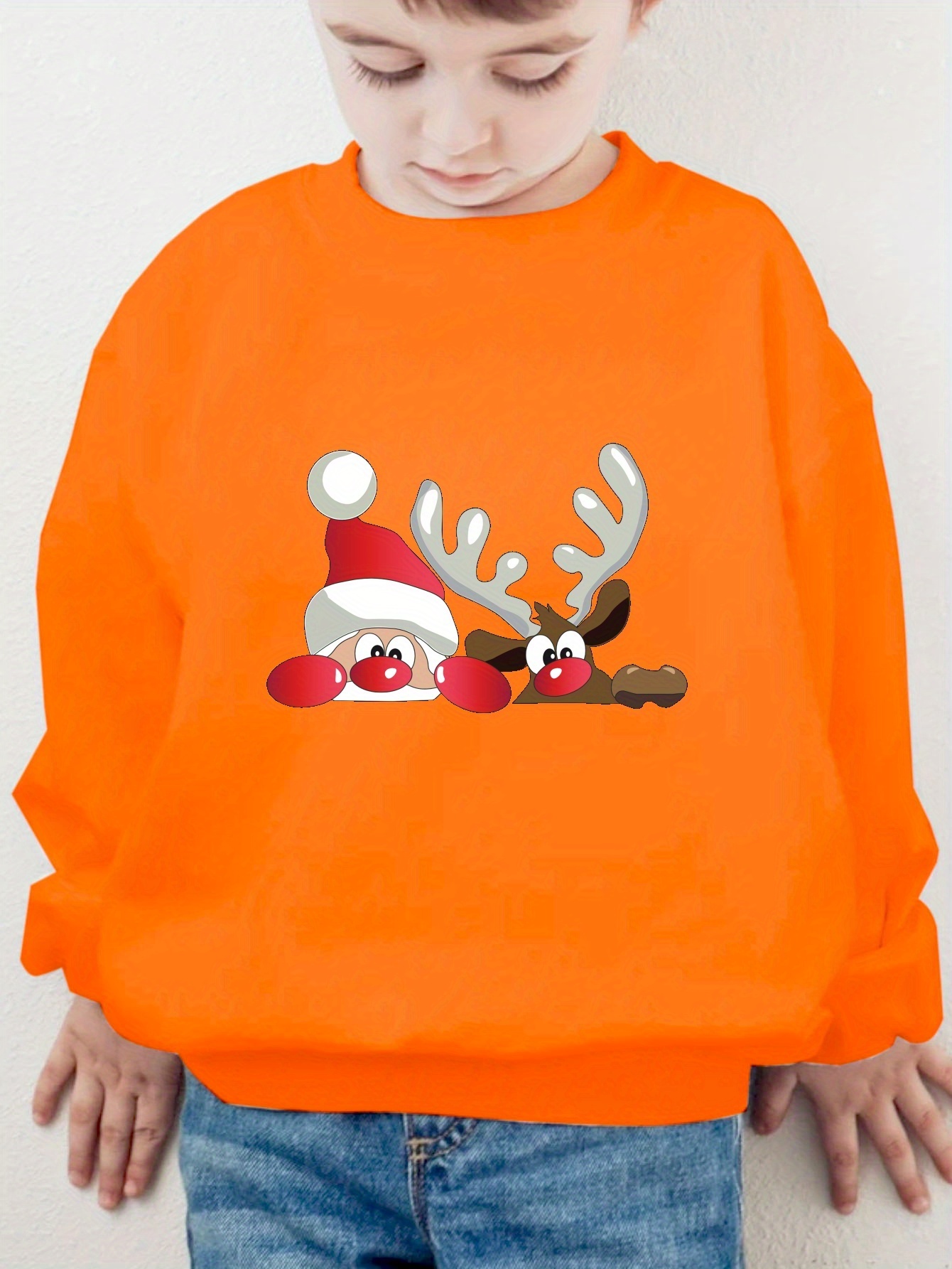 Cartoon Cute Santa Reindeer Print Boys Casual Creative Temu