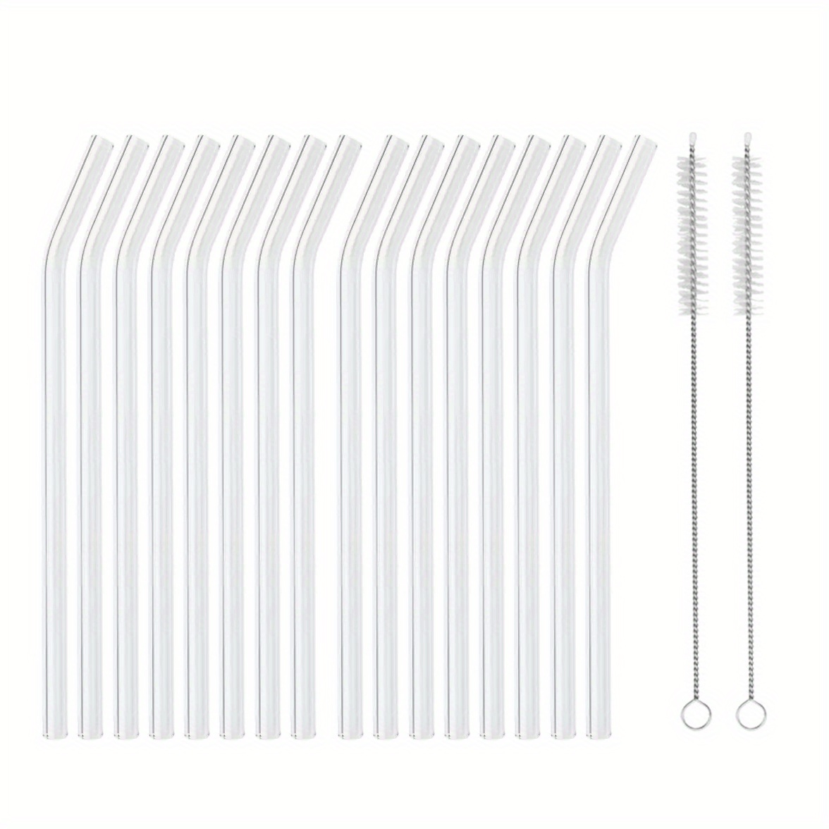 18 Transparent Glass Straws With Cleaning Brushes, And Reusable Milkshake Bar Straw Accessories, Straws With Brushes, Straight And Bent Straws For Beverages, Milk, And Tea, Measuring 200mm By 8mm.