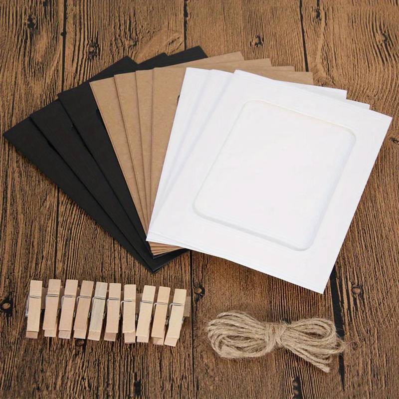 LEFIMOT 50 Cornici In Cartone Da 10x15 Cm Fai Da Te – Set Con Clip E Corde Per Foto, Decorazione Parete Bianca Per Casa E Ufficio
