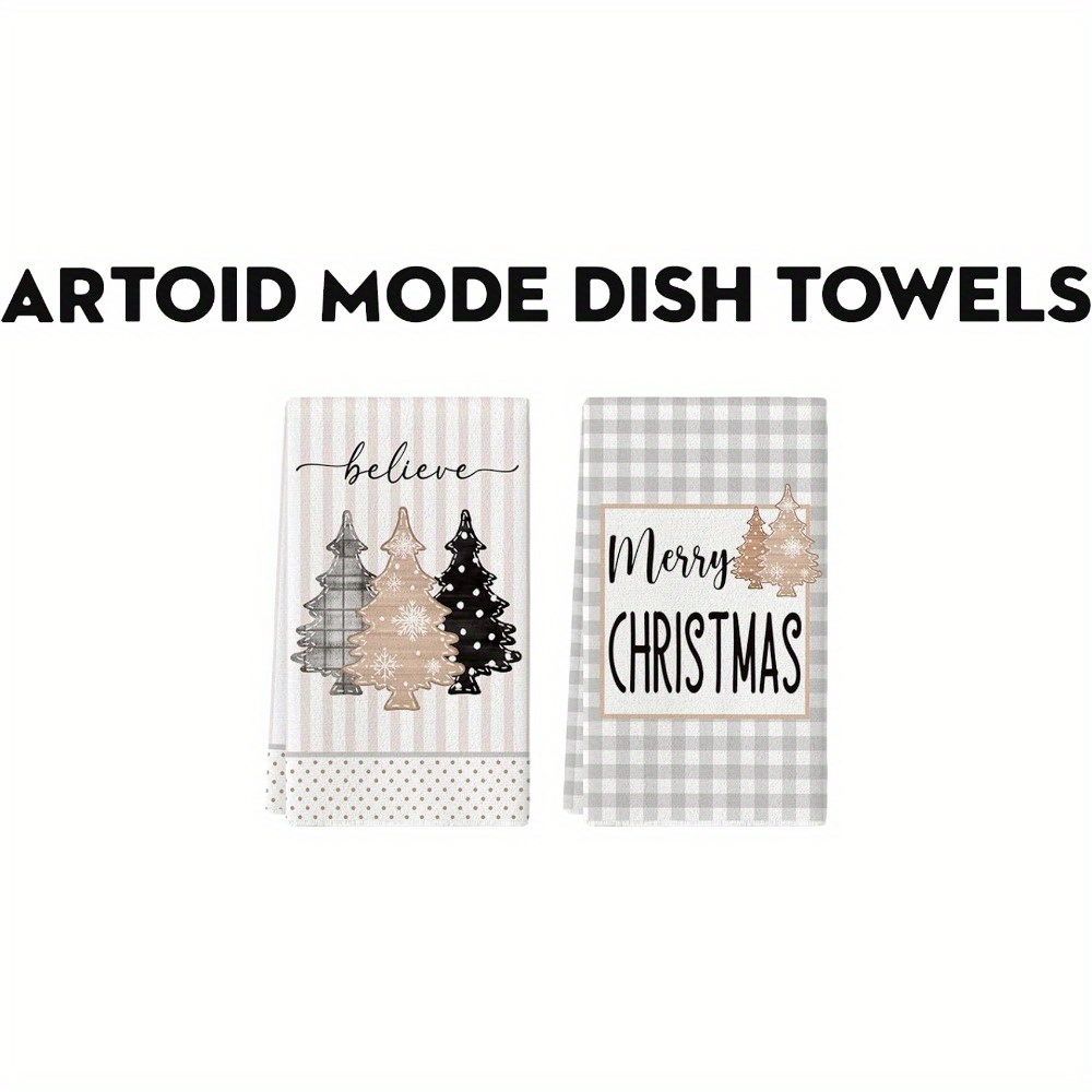 Artoid Mode Buffalo Plaid Merry Christmas Kitchen Towels Dish