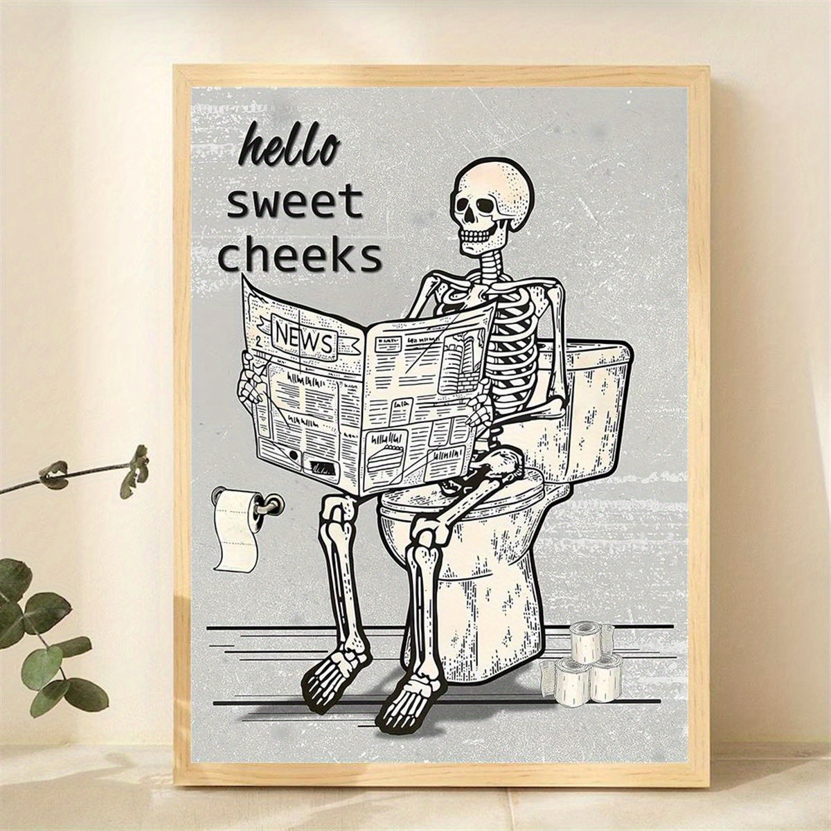 Canvas Poster Printed Painting Skeleton Reads Newspaper - Temu