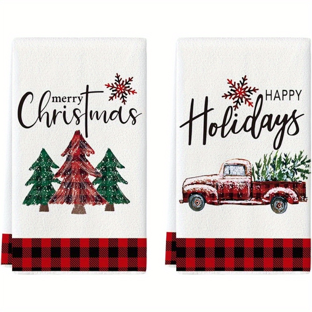 2PCS Snowflake Tree Mistletoe Merry Christmas Kitchen Towels Dish Towels,  18x26 Inch Seasonal Hello Winter Decoration Hand Towels Set of 2