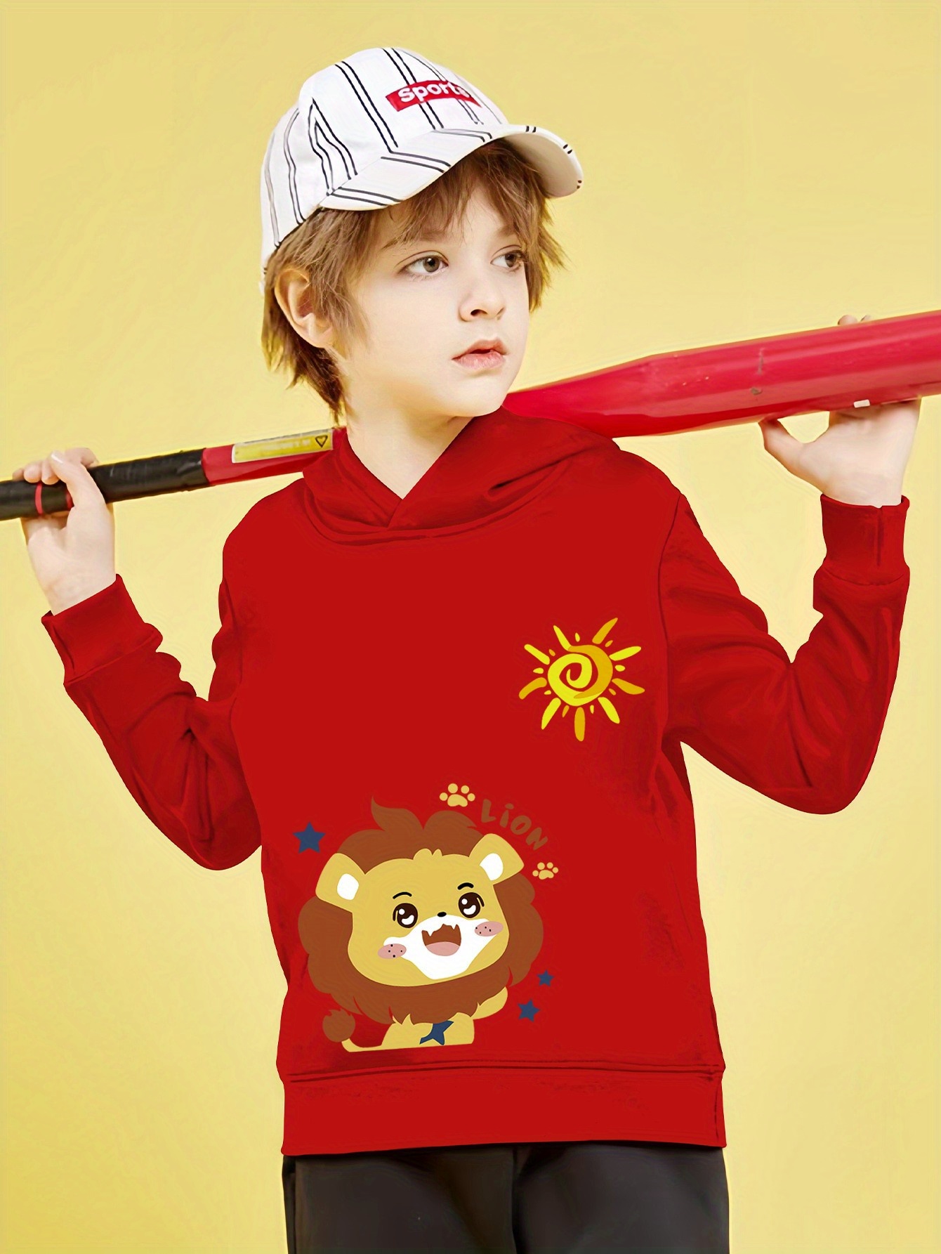 Cartoon Lion and Sun Print Cute & Cozy Hoodie, Pullover for Kids Boys - Keep Him Warm and Stylish !,Temu