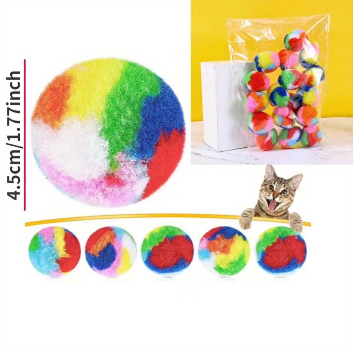 20 Pcs Christmas Cat Ball Toy Kitty Yarn Puffs Assorted Color