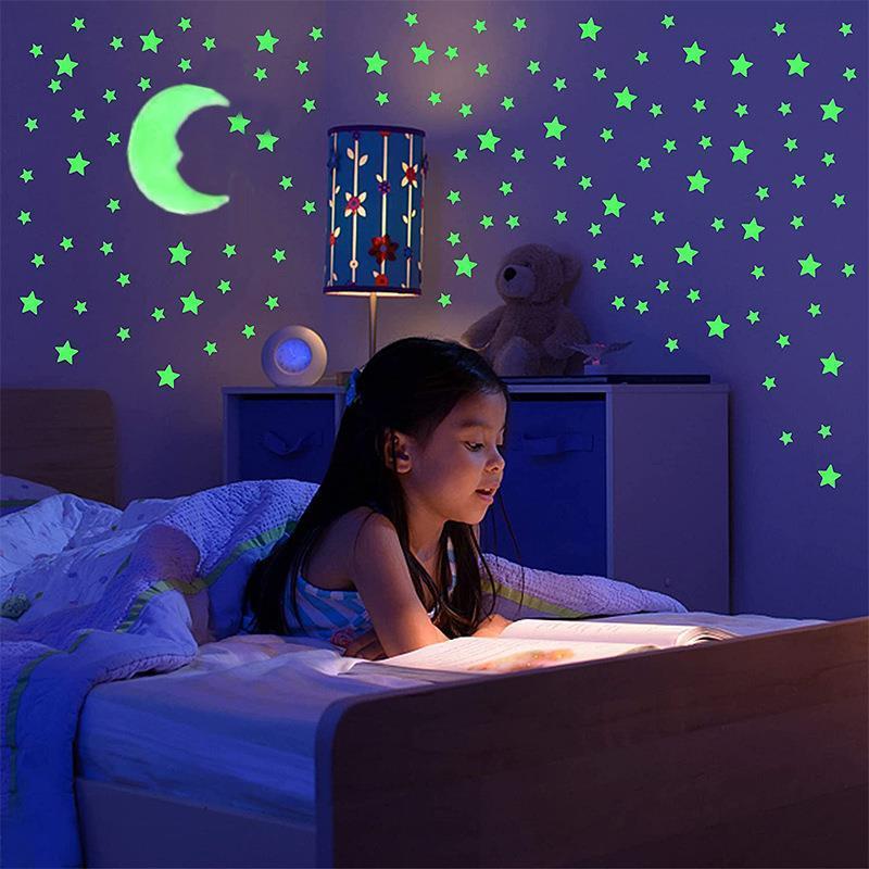 100 Pcs Glow In The Dark Lumineux Étoiles Colorées Et Lune Rose Fluorescent  Noctilucent En Plastique Stickers Muraux Stickers Muraux Pour La Maison