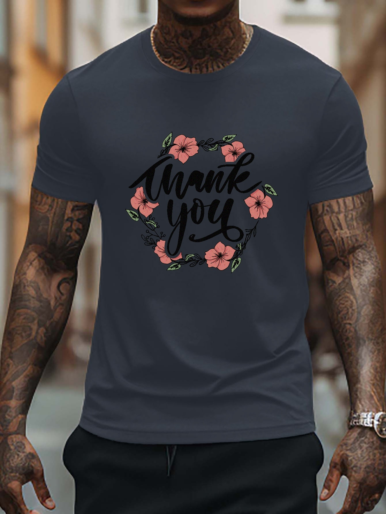 Estampado Moderno De Agradecimiento Y Flores Camiseta Activa