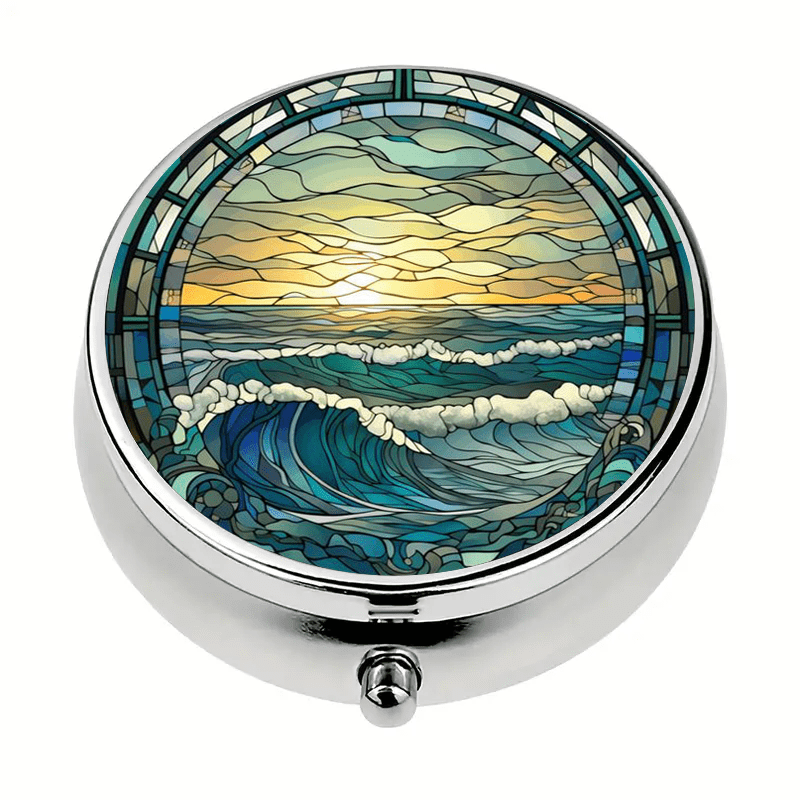 

1pc Sea Sunset Pill Box, 3 Compartment Medicine Pill Organizer, Mini Pill Box, Pill Case For Purse, Portable Pill Box For Pocket Or Purse, Pill Box Decorative, Unique Gift Travel, Christmas Present