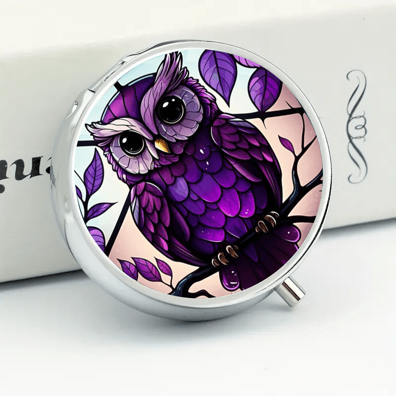 Purple Owl Pill Box for Organizing Medication