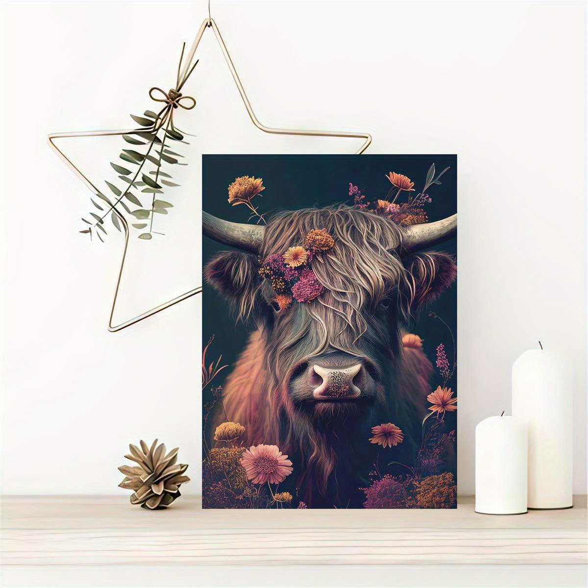 Canvas Painting Highland Longhaired Cow Cute Cow Sublimation - Temu