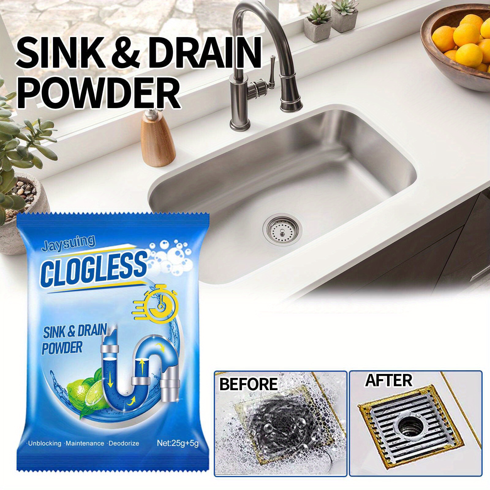 1/3pcs, Clogless Sink & Drain Powder, Sink Drain Cleaning Dredging Agent,  Home Sink Sewer Drain Tube Deodorant Cleaner Dredger, Drain Clog Remover, Se