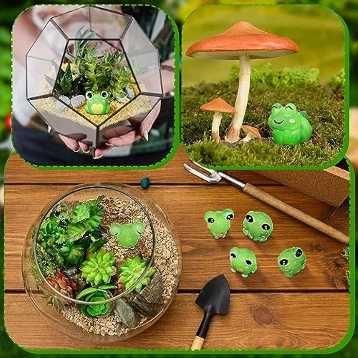 12 Super Cute Green Mushroom Small Frogs , Artificial Frogs , Party  Supplies , Garden Decoration, Fauna, Cake Toppers, Green Frogs 