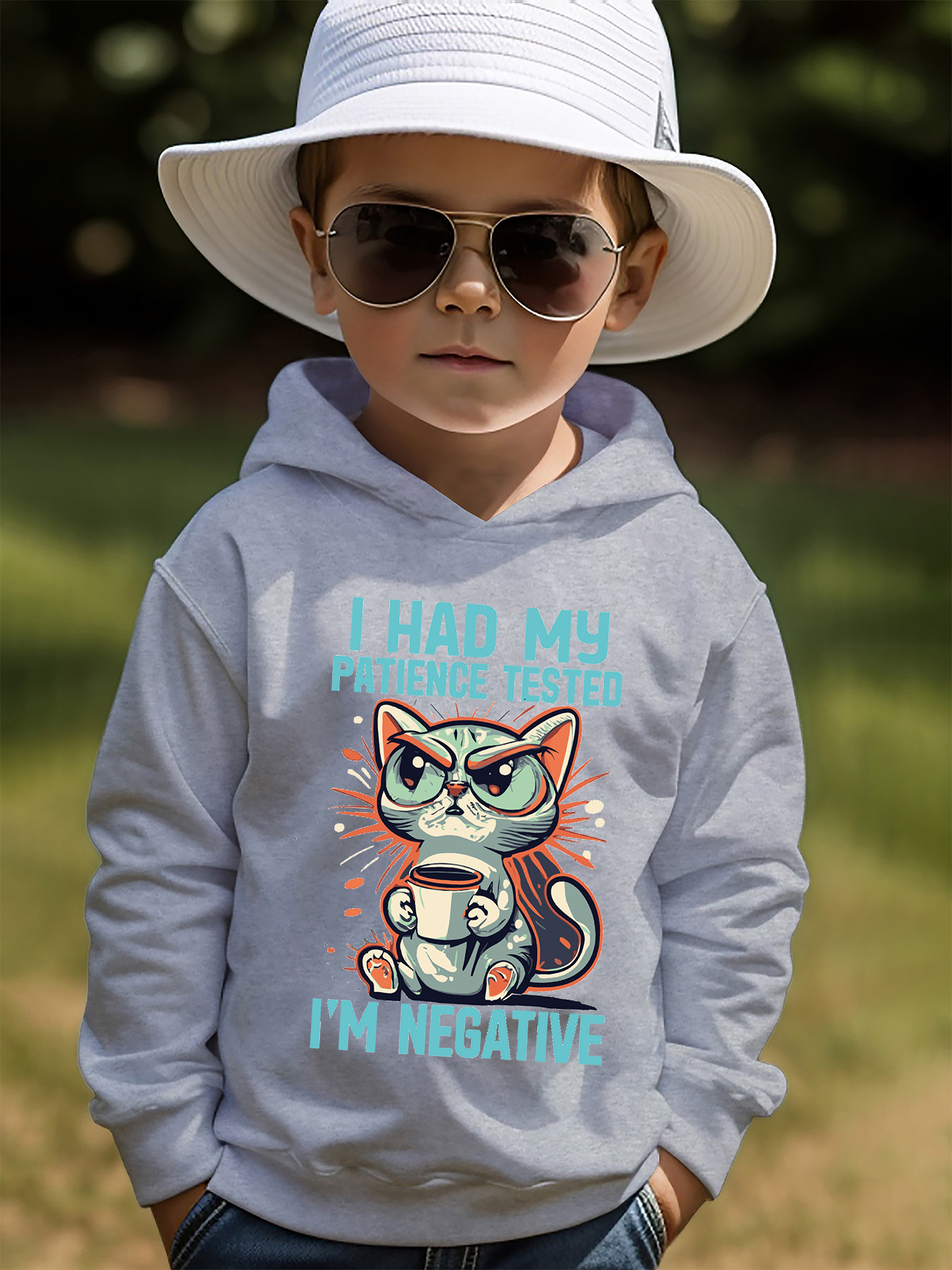 Adorable Cat And I'm Negative Letter Print Boys Casual Pullover