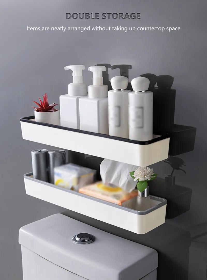 1pc bathroom shelves toilet storage cabinet rack wall hanging punch free rack multifunctional storage rack organizer for bathroom white details 1