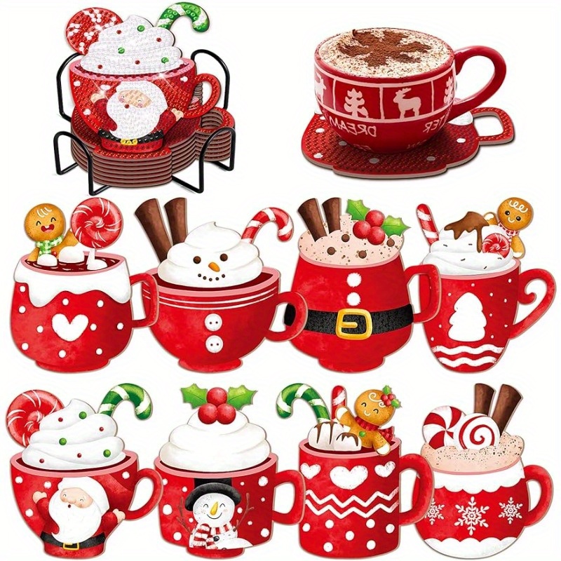 Christmas Coffee Cup Diamond Art Painting Coasters Kits With - Temu