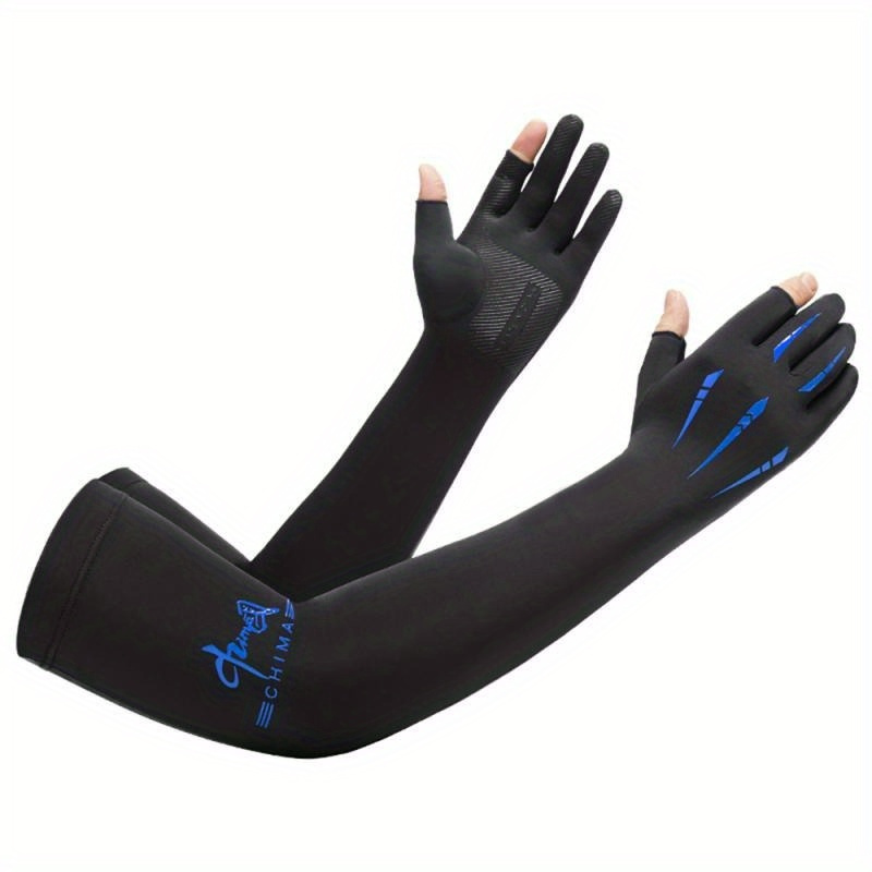 2pcs Long Gloves Arm Sleeves Multifunctional Ice Sleeves Hand Cover Half Finger Gloves for Fishing Cycling Driving,Temu