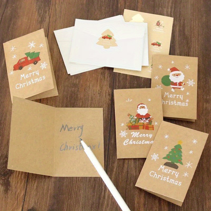 6Pcs Carte De Voeux Noël En Français Avec Enveloppe Carte Pliable