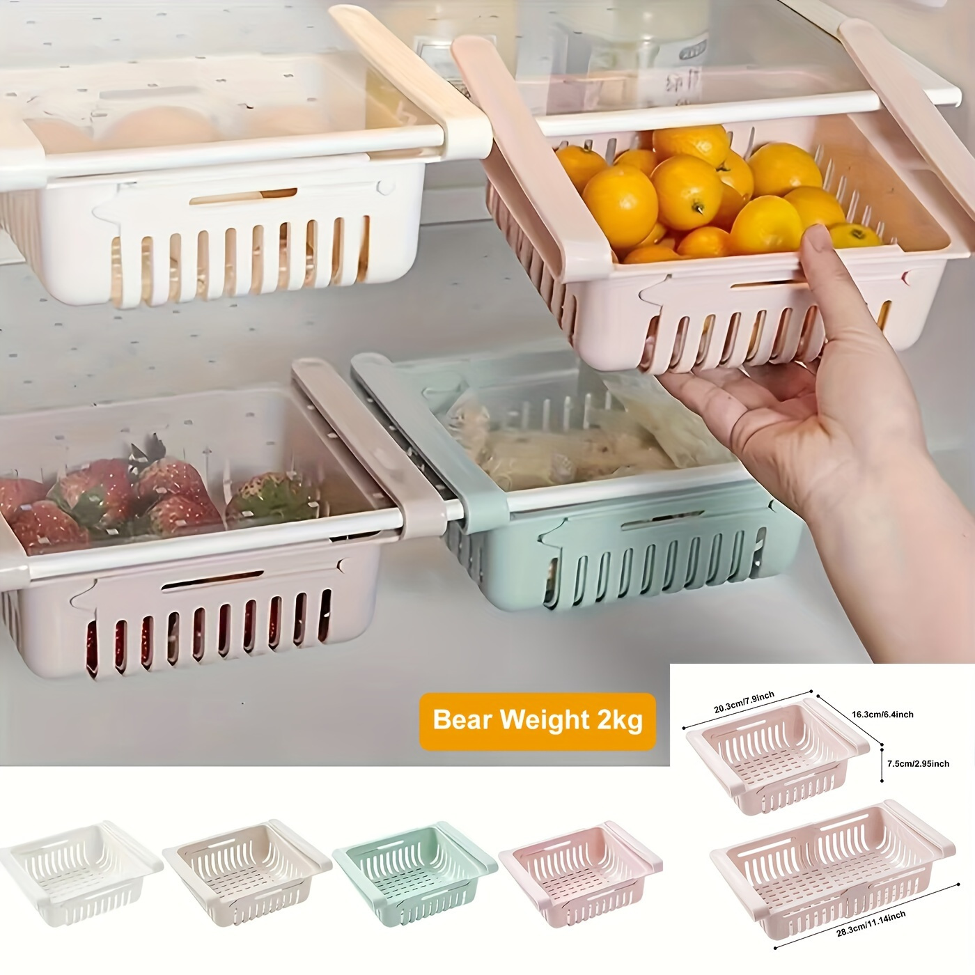 Abiudeng abiudeng 2 pack stackable refrigerator organizer bins with  pull-out drawer, drawable clear fridge drawer organizer with handl