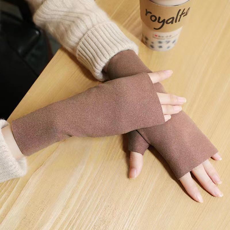 Light Luxury Monochrome Gloves Short Fingerless Warm Gloves Autumn Winter Coldproof Writing Gloves,Temu