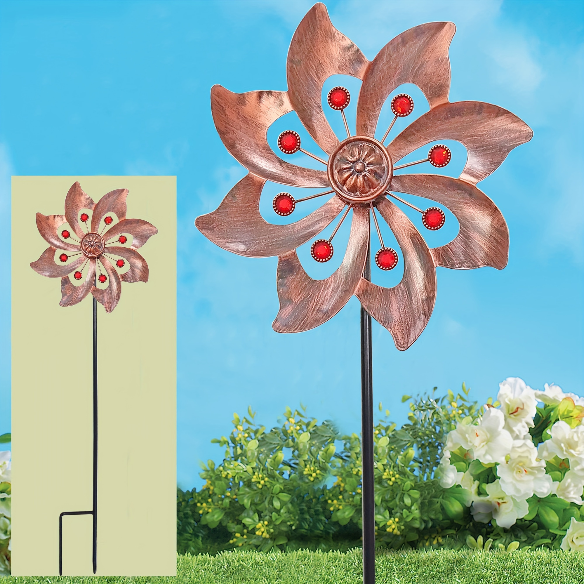 Moulin à vent pour cour et jardin, grande sculpture à vent en métal à  suspendre 3D pour jardin, cour, balcon (cœur argenté)