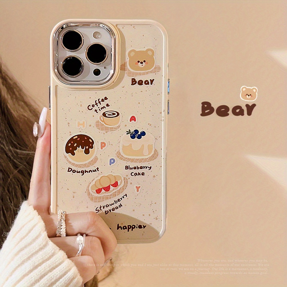 

Cartoon Electroplated Picture Frame Cake Bear Fall Proof Phone Case Silicone For 11 12 13 14 15 Pro Max Plus X Xr Xs Max 7 8 Plus Se2020